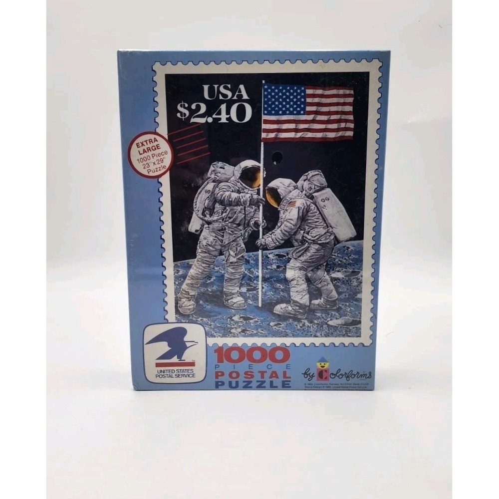 1989 USPS Postal Jigsaw Puzzle 1000 PC Apollo Men on the Moon Astronauts NASA